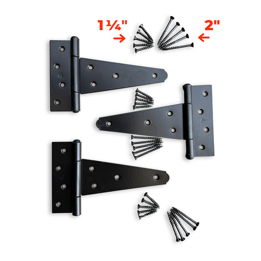 Shed Door T-Hinge Set | 6" Heavy Duty - Black Powder Coat (Set of 3)